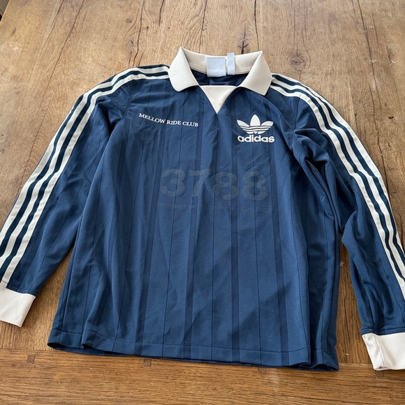 Adidas Mellow Ride Club Long Sleeve Top XS Blue Cream Stripes Retro Polo Shirt